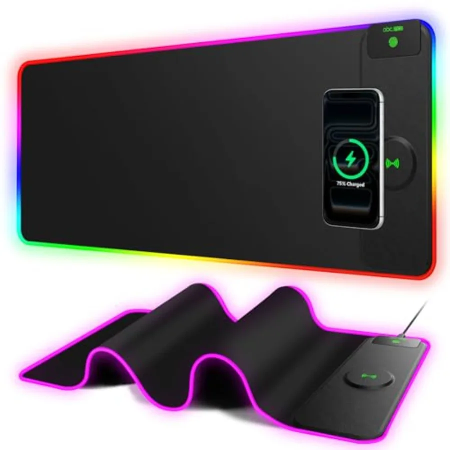 RGB Gaming Mouse Pad with 15W Magnetic Wireless Charger, 31.5'' x 11.8'' Large LED Desk Mat, 24 Light Effects Keyboard Pad with