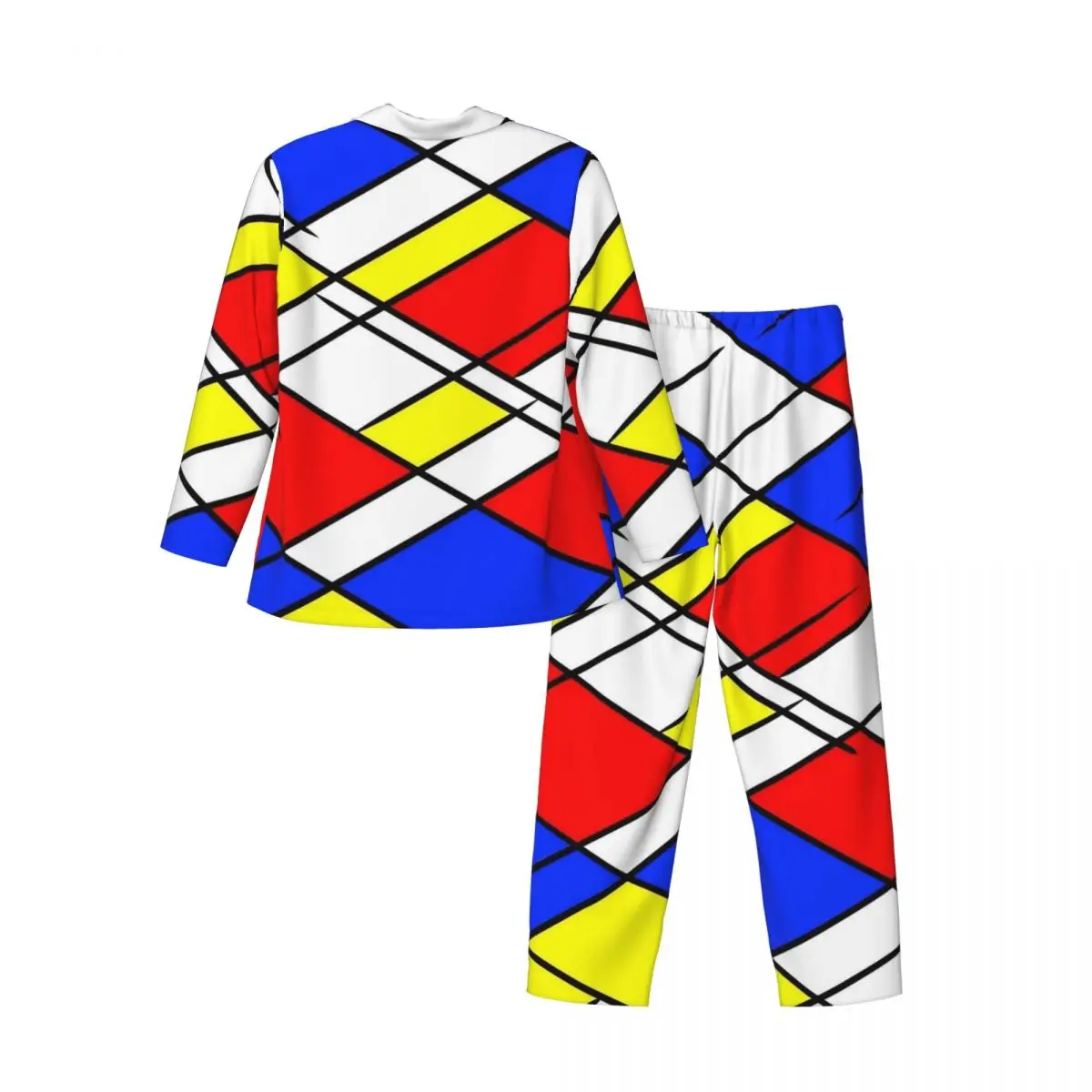 Pyjama Mondrian pour Homme, Rouge, Jaune et Bleu, Vêtements de Nuit ChimSleep, Vintage Respzed Graphic, Printemps, Ensemble 2 Pièces