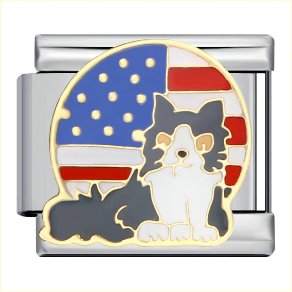 Neues Y2k Niedliches Hunde-, Katzen-, Vogel-, Wildgans-, Pferde-Italien-Charm-Armband aus Edelstahl mit 9mm Gliedern für Damen und Herren zum Selbermachen von Perlen. – Detail 3