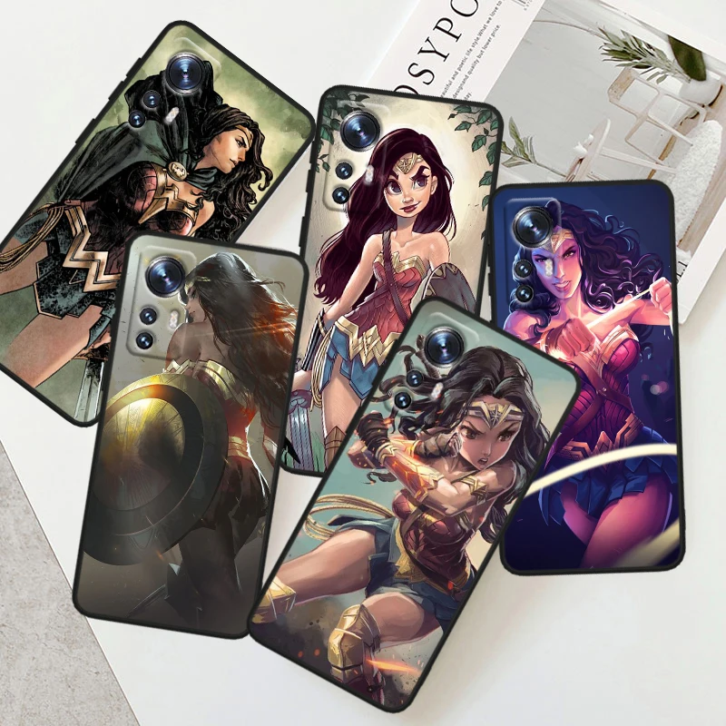 Cute Wonder Woman For Xiaomi Mi 14 13 12T 12S 12X 12 11i 11X 11T 11 Ultra Lite Pro Soft Silicone Black Phone Case