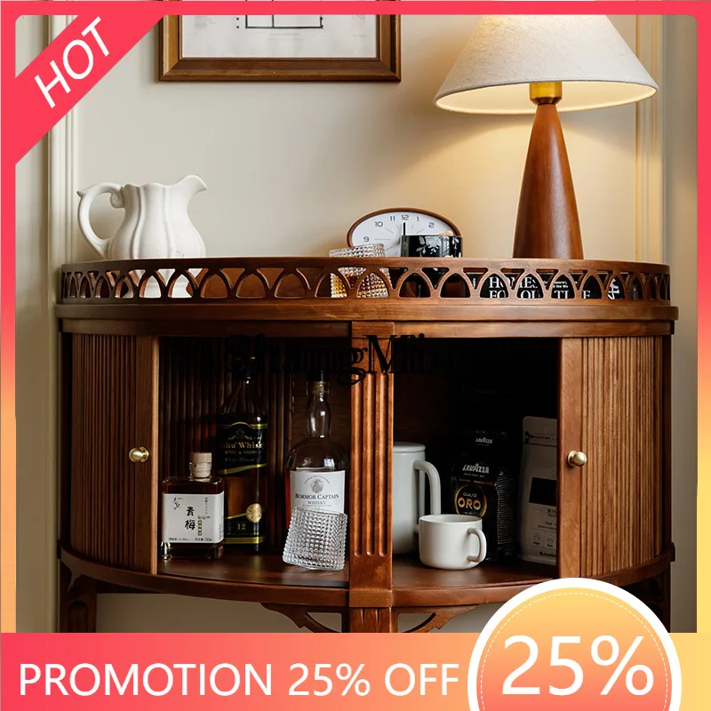 

FG solid wood semicircular entrance cabinet, living room retro storage locker, entrance storage cabinet