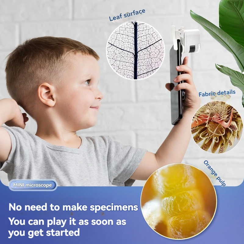 Children's Handheld Microscope with Phone Clip – Portable Science Learning Tool for Kids, Perfect for STEM Projects, School