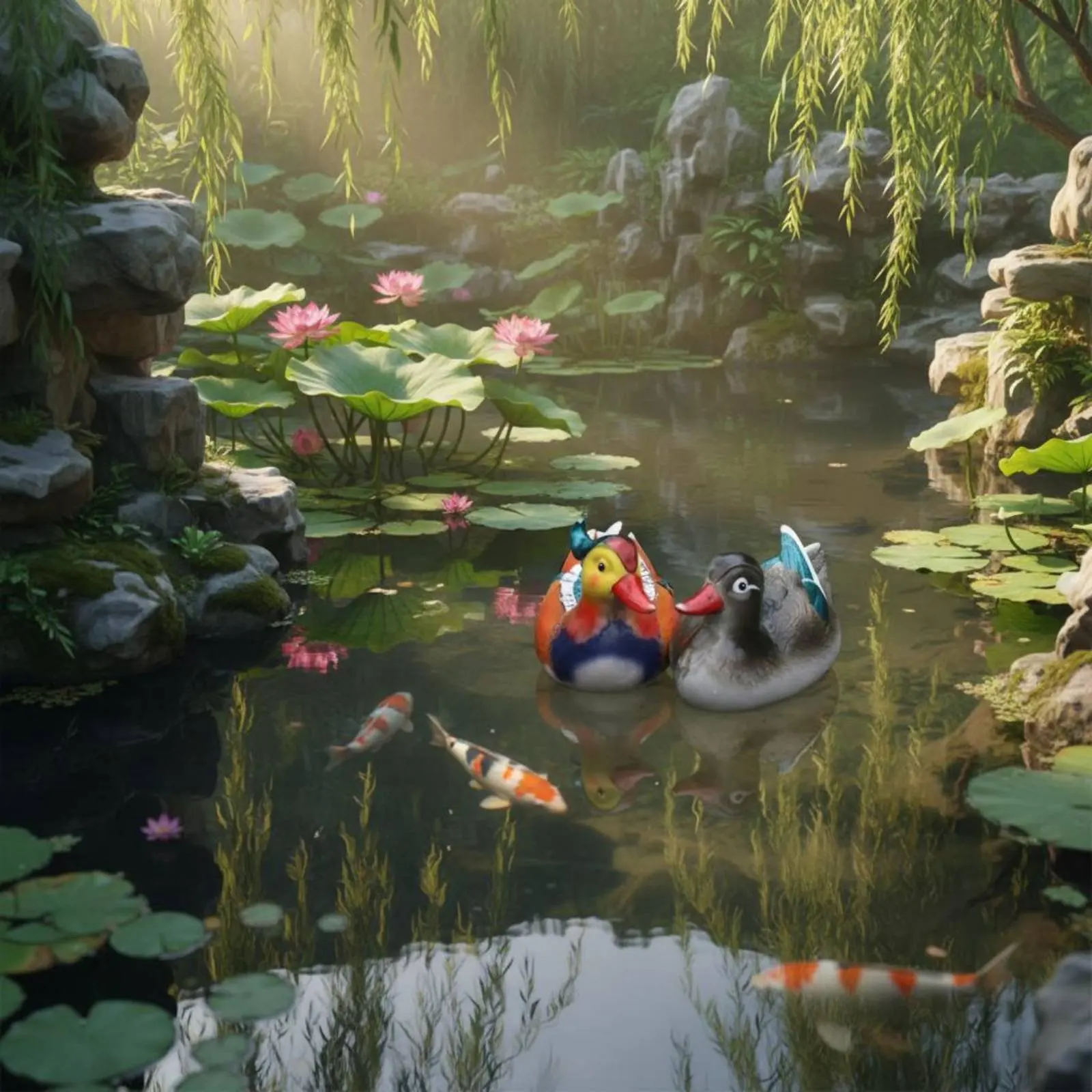 

2 Pieces Floating Duck Statue Water Decoration Duck Pair Ornament Floating Creature Ornament Easy to Place Pond Decor