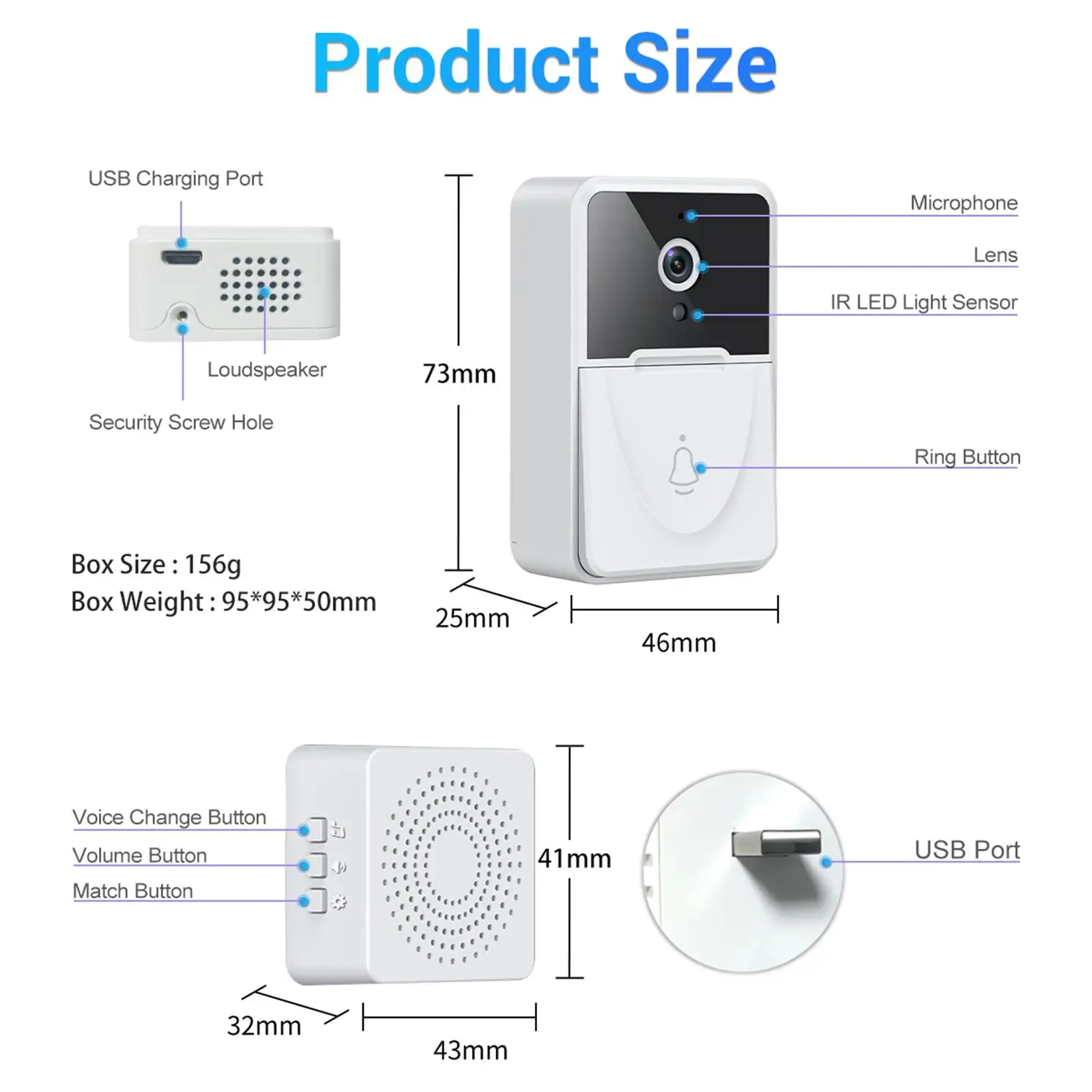 Smart Video Wireless Camera Door Bell, Volume ajustável, versátil App Control