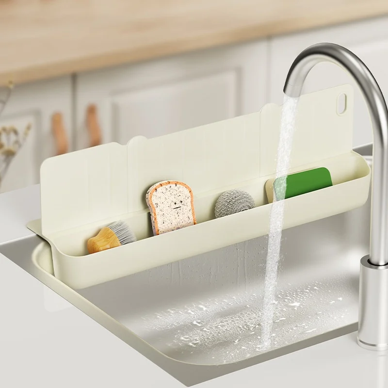

2 In 1 Multifunctional Kitchen Sink Water Baffle Anti Splash Countertop Drain Basket Household Storage Rack