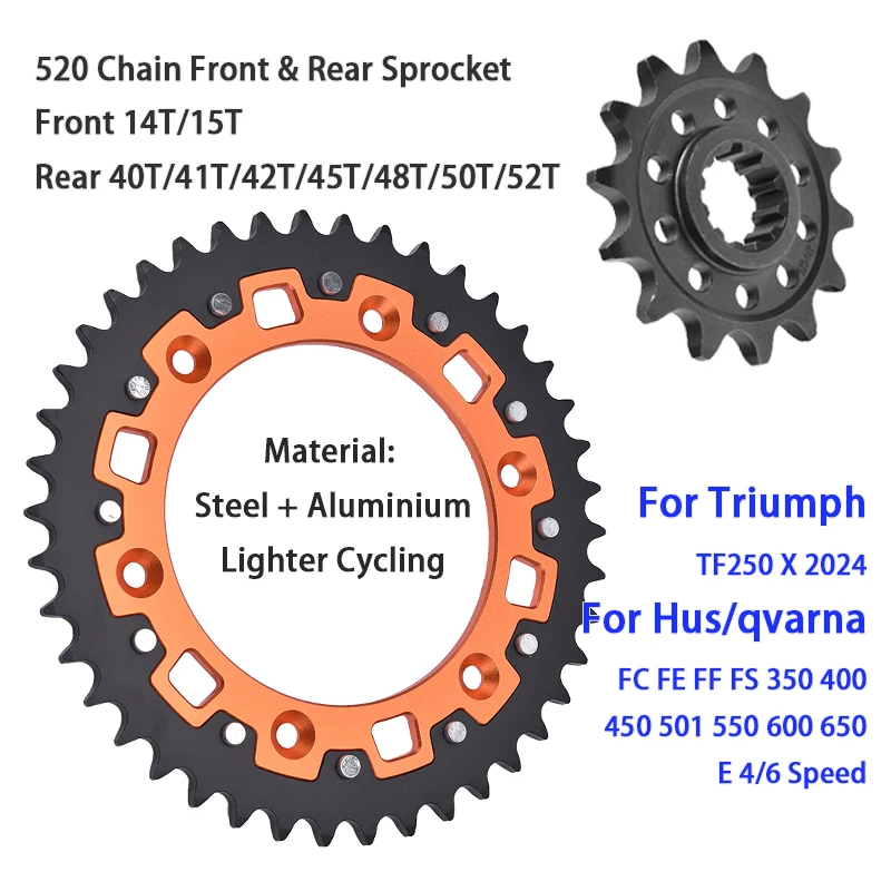 520 14T/15T Front 40T/42T/45T/48T/50T/52T Rear Sprocket For Hus/qvarna FC FE FS 350 400 450 501 550 600 650 E 4 6 Speed TF 250 X