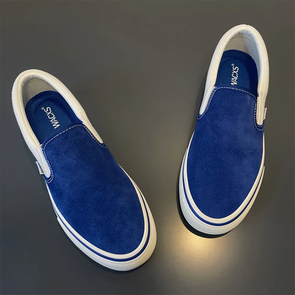 Suede Slip-On Low-Top Skate Shoes, All-Season Anti-Slip Wear-Resistant Commuter Sneakers, Niche Design Blue & White Color Block