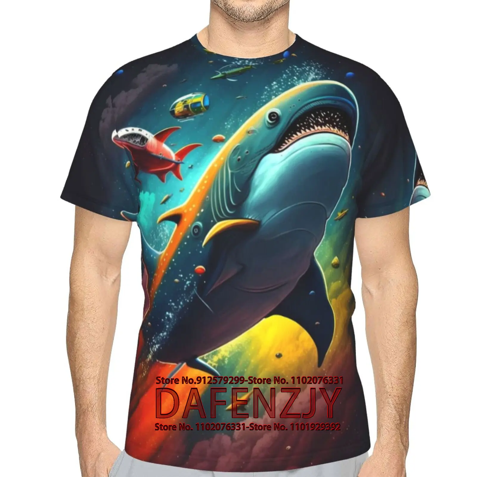 

3D футболка для мужчин с рисунком акулы, забавная футболка с круглым вырезом и коротким рукавом