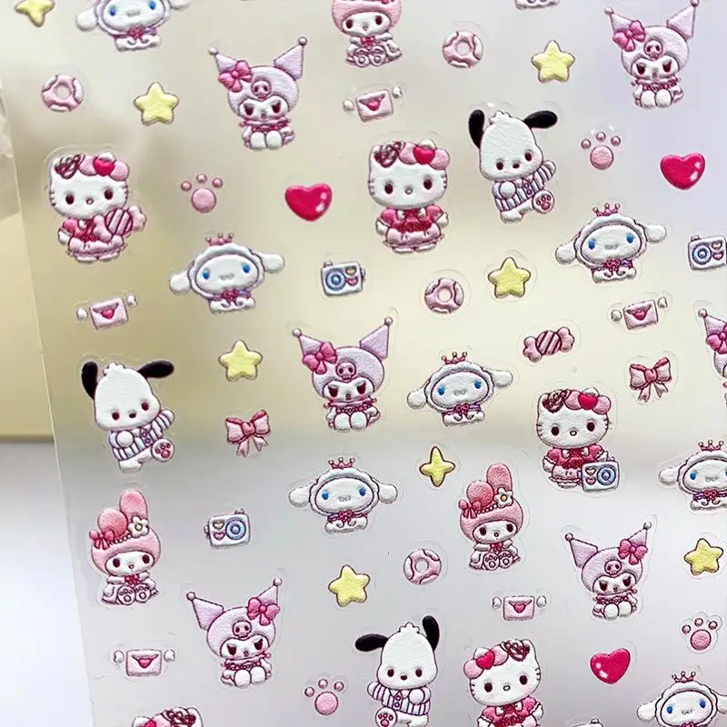 Kawaii Sanrio Hello Kitty Nail Stickers Cartoon Cute Kuromi My Melody Cinnamoroll Girl Heart Nail Decorate DIY Stickers Gift