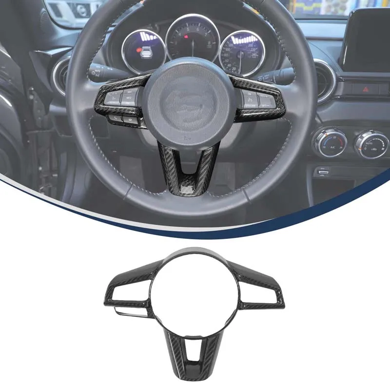 For Mazda MX-5 ND 2016-2025 real carbon fiber Car Steering Wheel Button Decorative Frame Sticker Car Interior Accessories