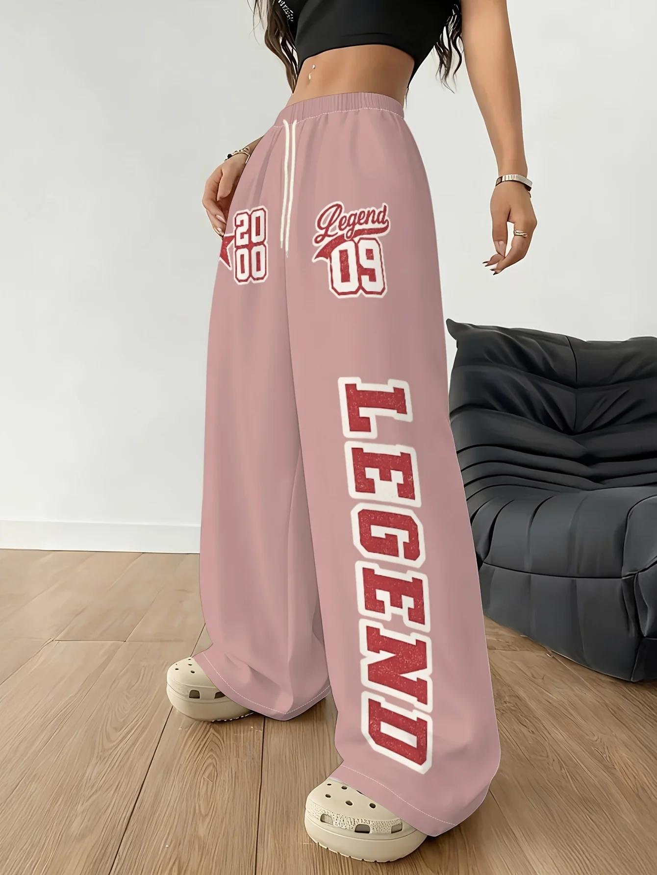 2026 Summer Pink LEGEND Print Wide Leg Pants Fashion Elastic Waist Loose Fit Streetwear Trousers for Casual and Daily Wear kids