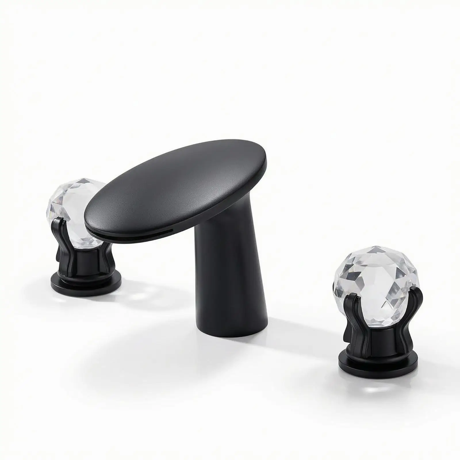 Lavatory Faucet with Waterfall Spout Deck-Mounted Lavatory Faucet with Crystal Handles All-Copper