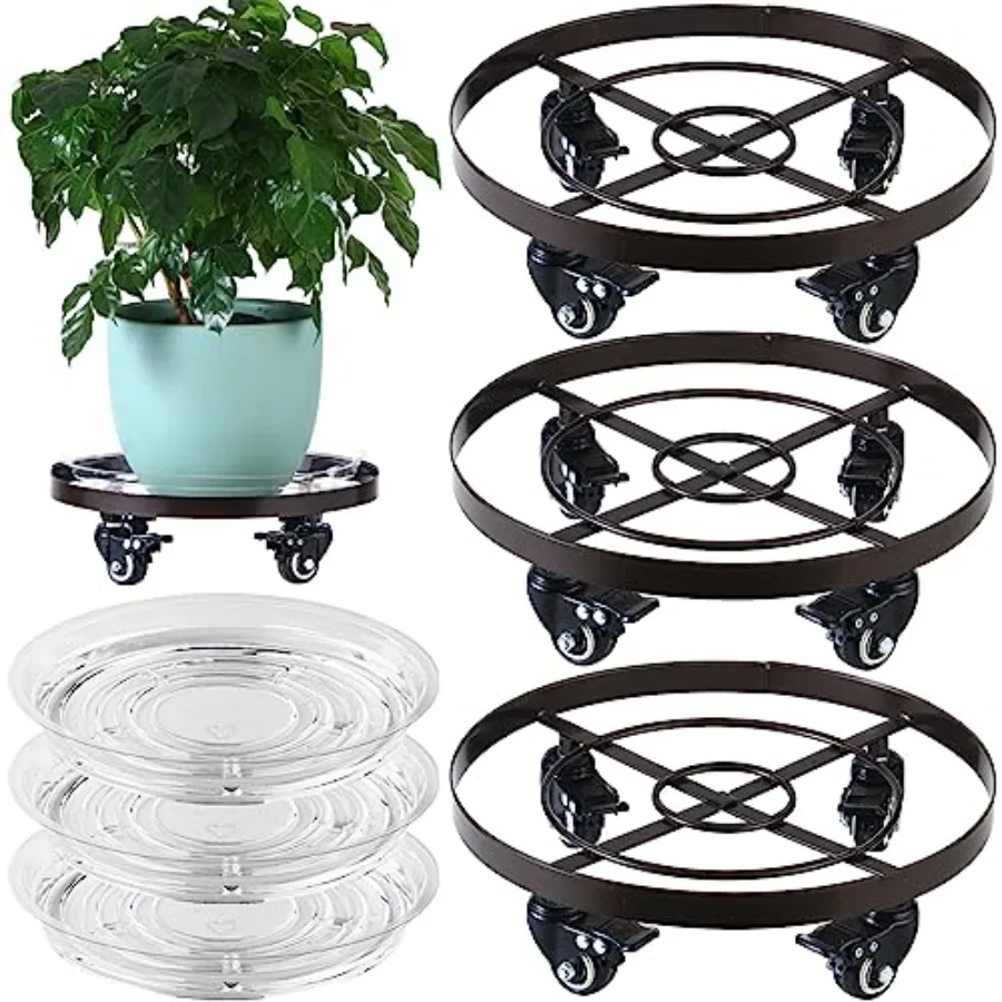 

3 Packs 12.6 Inch Large Metal Plant Caddy with Wheels Plant Dolly Coasters Heavy-duty Wheeled Rolling Plant Stand with Casters
