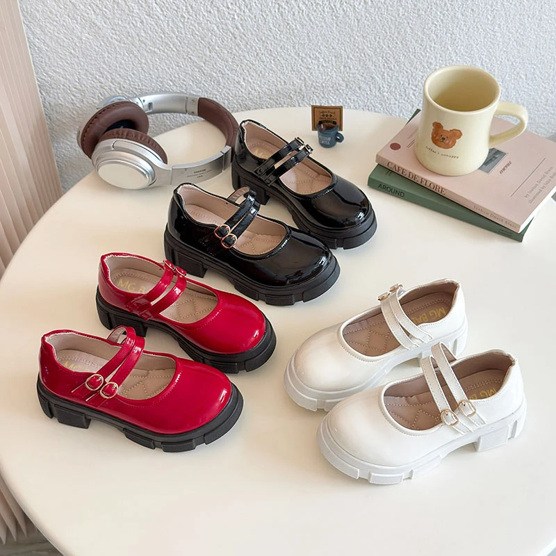 

Autumn Girl's Mary Janes Patent Leather Chunky Trendy Graceful Kids Leather Shoes Solid Color Shallow Round Toe Children Shoe