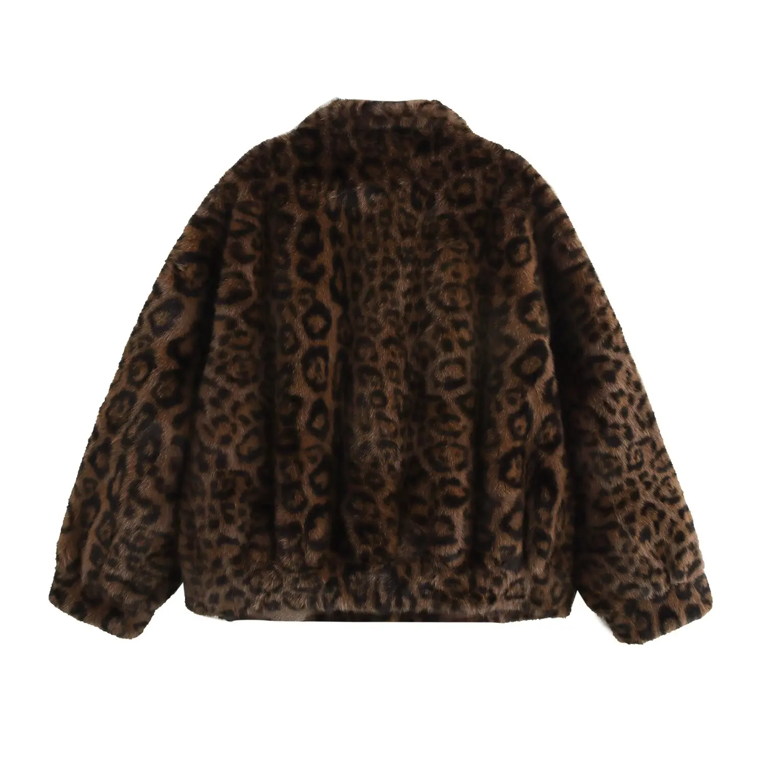 CHILL Winter Notched Lapel Coffee Dot Leopard Shaggy Faux Fur Coat Women Full Sleeve Front Buckle Belt Loose Hairy Outerwear