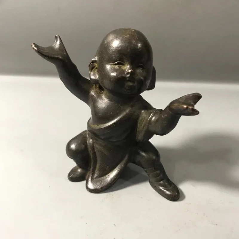 Pátina de bronce de imitación, té de monje pequeño de Kung Fu, mesa de té para mascotas, máquina de té, adorno de escritorio, colección antigua varios
