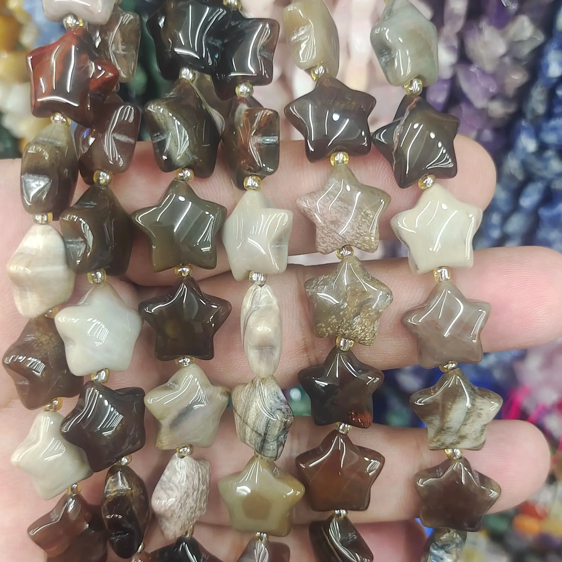 

Natural semi-precious stone agate star loose beads DIY bracelet necklace making