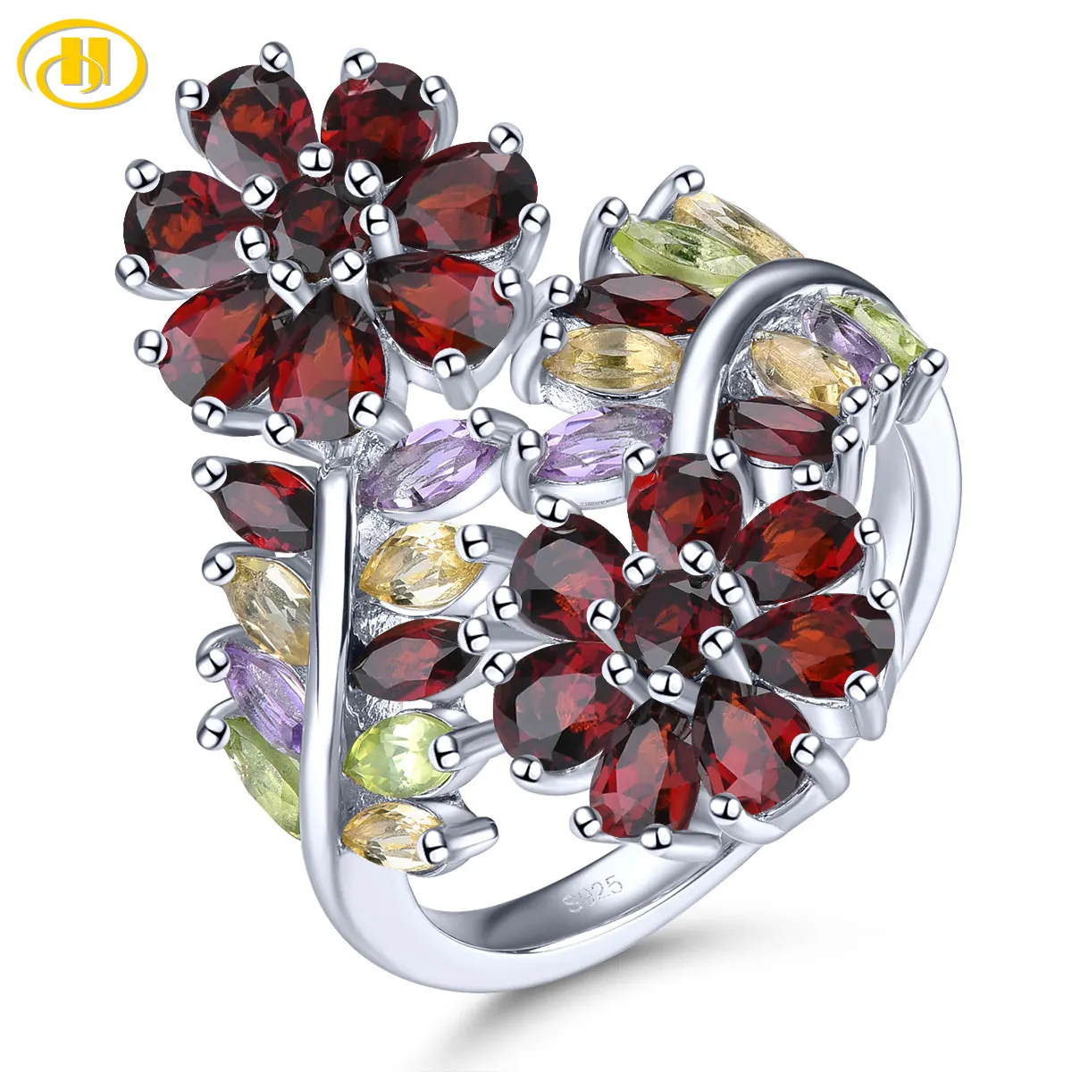 

Natural Red Garnet Sterling Silver Rings 4.5 Carats Genuine Multicolor Gemstone Women Gorgerous Fine Jewelrys Anniversary Gifts