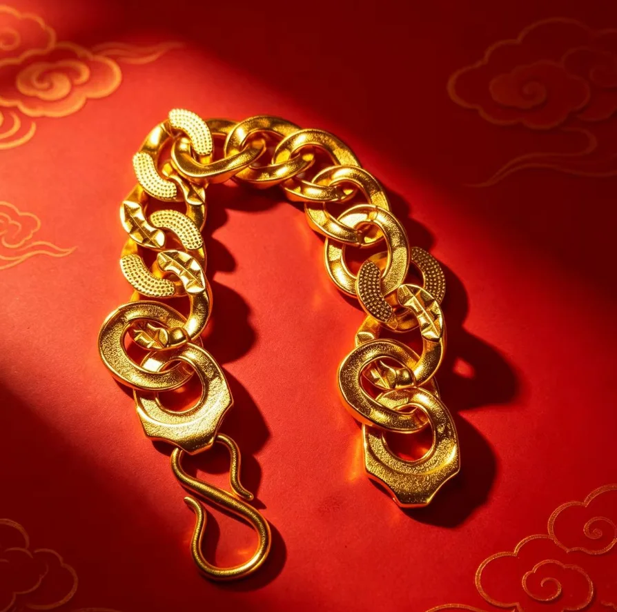 Smooth rounded edges improve wearing comfort, women's double ring bracelet made of certified AU999 24K gold material