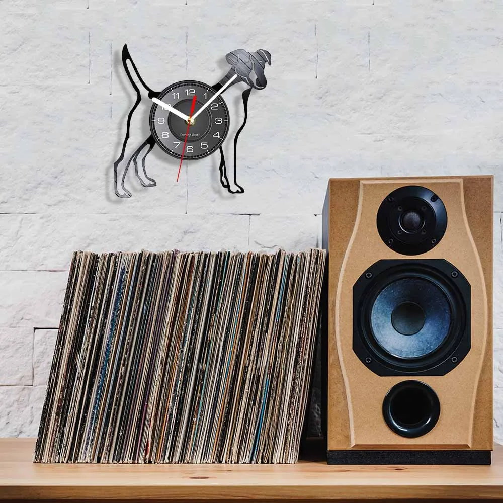 جاك راسل جحر الفينيل LP سجل ساعة حائط لمتجر الحيوانات الأليفة جرو الكلب ديكور المنزل الثعلب الصيد الكلب تولد الظل الفن ساعة حائط