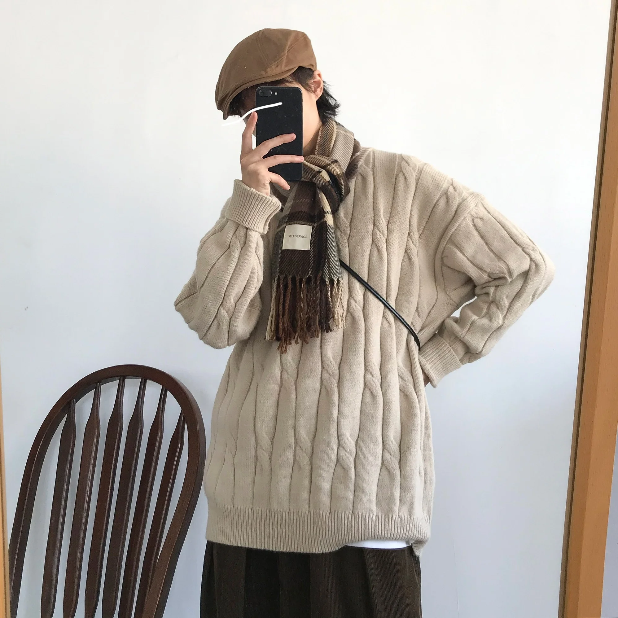 

Retro Twist Knitted round Ne Sweater ex College Sle Color Base Layer Winter Long Sve Loose Fit Top