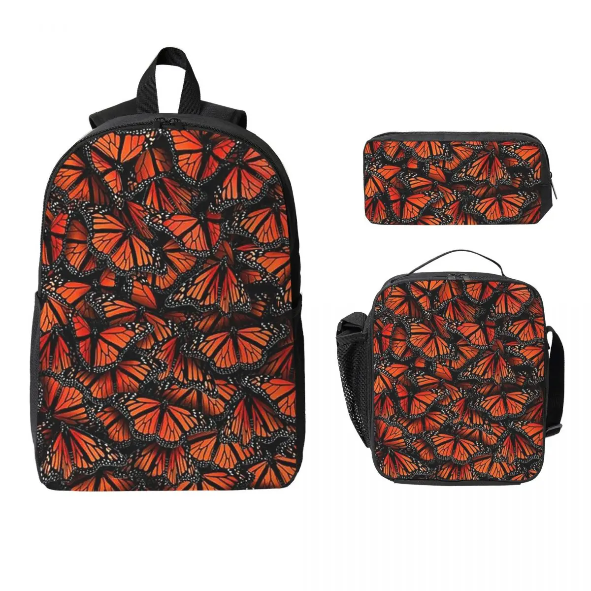 

Orange Monarch Butterfly Backpack Student BookBag School Bag Laptop Shoulder Bags 3ps Insulated Lunch Bag Pencil Case
