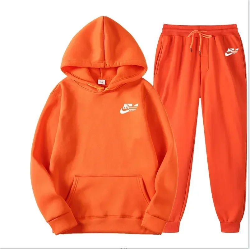 Ensemble sweat à capuche d'hiver pour hommes, mode polaire rouge, pantalon de marque noir, costume de jogging décontracté, survêtement