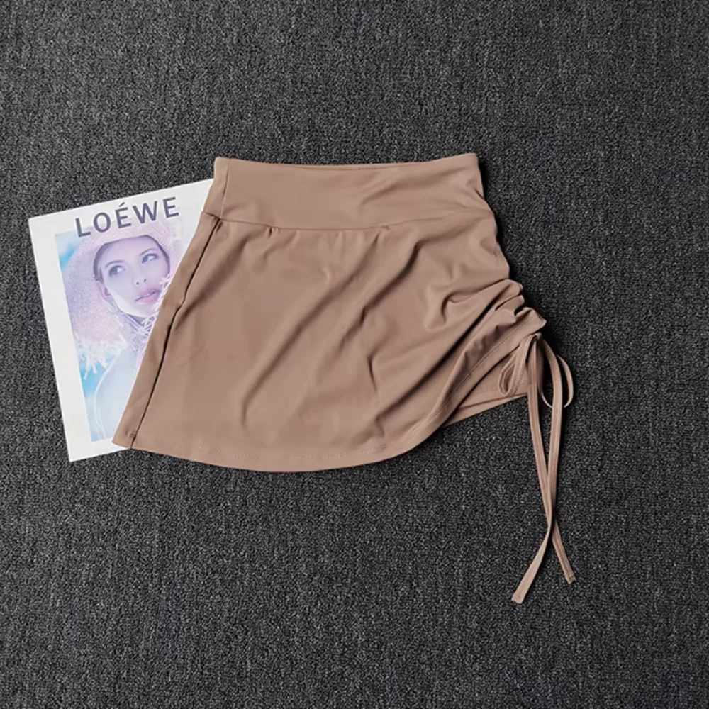 High Waist Running Skort for Women, Drawstring & No Show Shorts, Quick Dry Fake Two-Piece Yoga Skirt