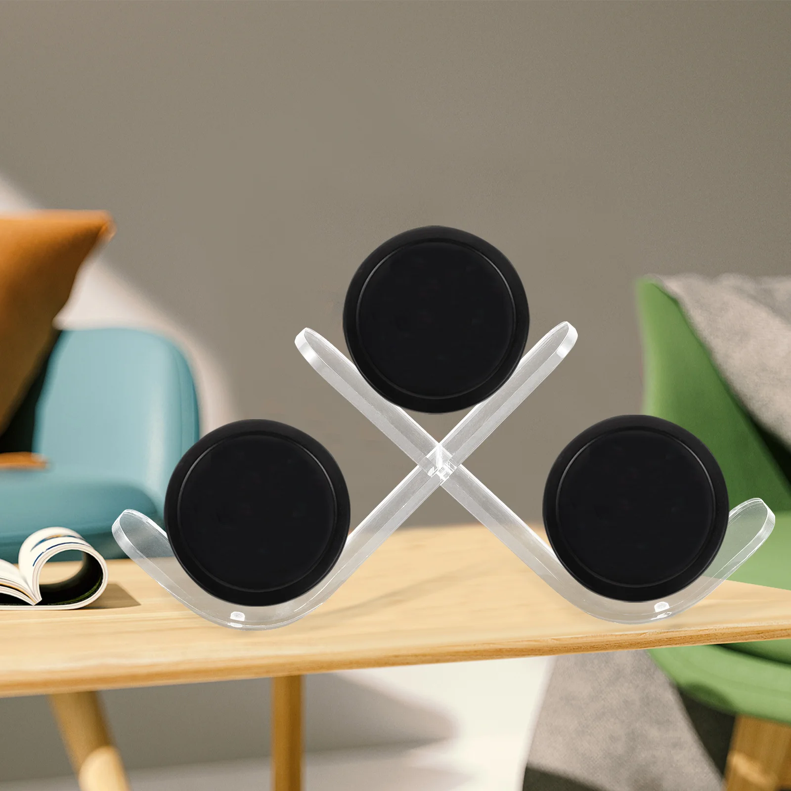 

Acrylic Triple Hockey Puck Display Case Durable Clear Rack for Autographed Pucks Home Office Decor Memorabilia