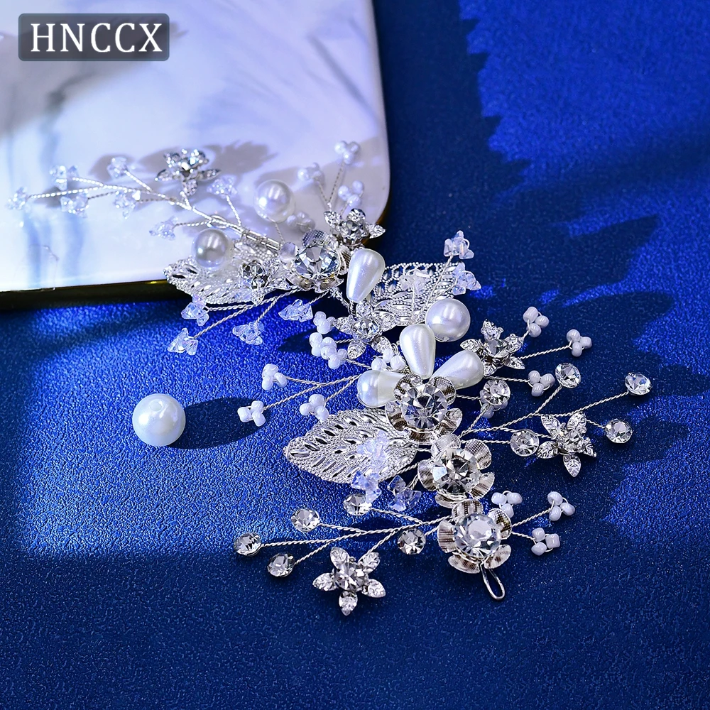 HNCCX Silver Color Alloy Leaf Wedding Hair Pieces Crystal Bridal Headband Trendy Handmade Wedding Hair Accessories CP718