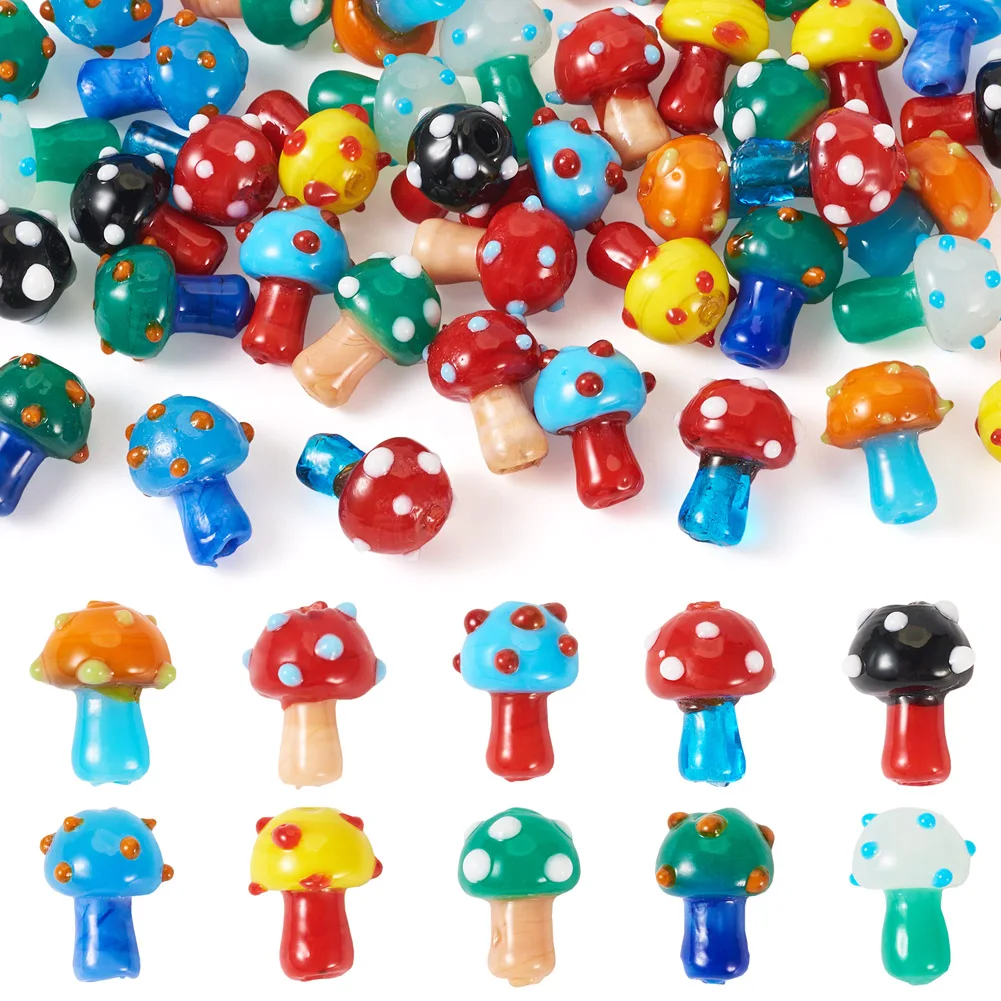 50Pcs Mushroom Lampwork Bumpy Beads Lovely Tiny Loose Spacer Bead for DIY Necklace Bracelets Earrings Keychains Jewelry Making