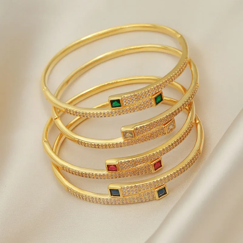 New Sight Full Crystal Square Bangles&Bracelet for Women Wedding Bridal Zirconia Geometric Bracelet Fashion Brand Jewelry
