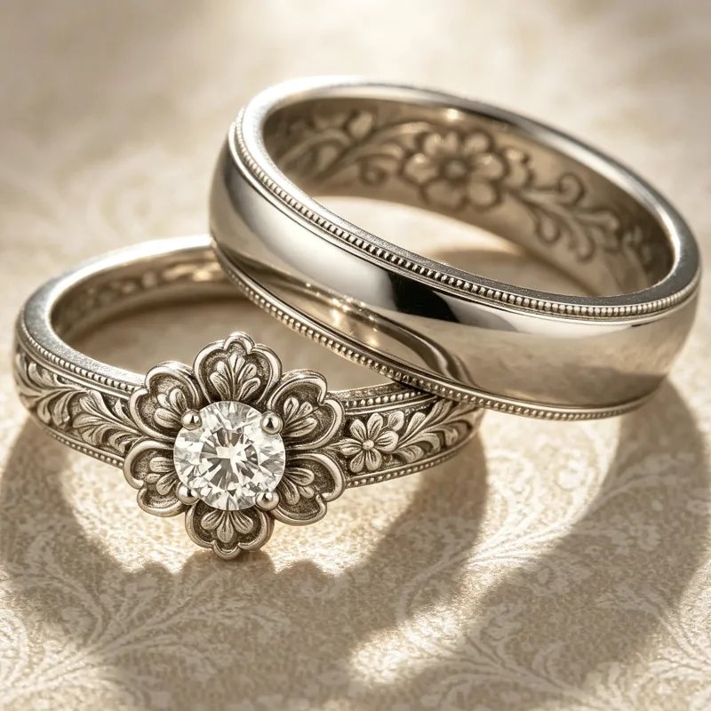 Women's Aesthetic Vintage Floral Cameo Synthetic Zirconia Eternal Rings Set Fashion Luxury Wedding Anniversary Jewelry Accessory
