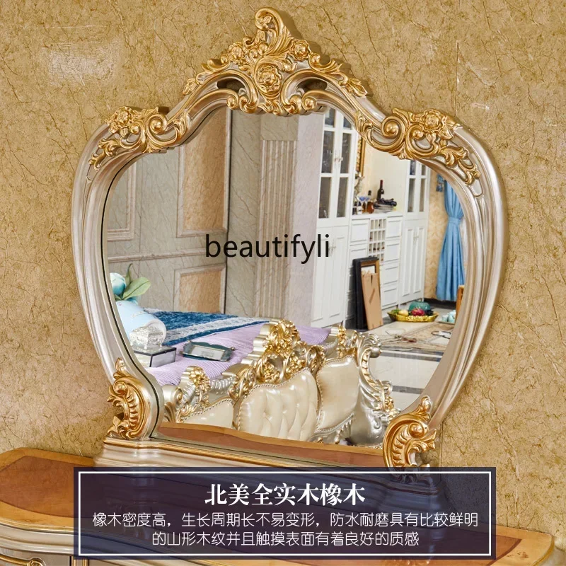 

European-style gold dresser, bedroom solid wood makeup table, makeup mirror, dressing multi-functional dresser