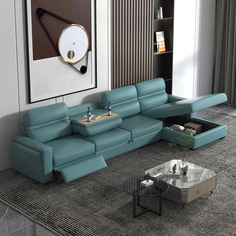 เตียงโซฟาอเนกประสงค์สไตล์อัจฉริยะ L-type Modern Luxury พร้อมเข็มขัด USB เข็มขัดเก็บการเจาะโซฟาแบบปรับได้แบบโมดูลาร์