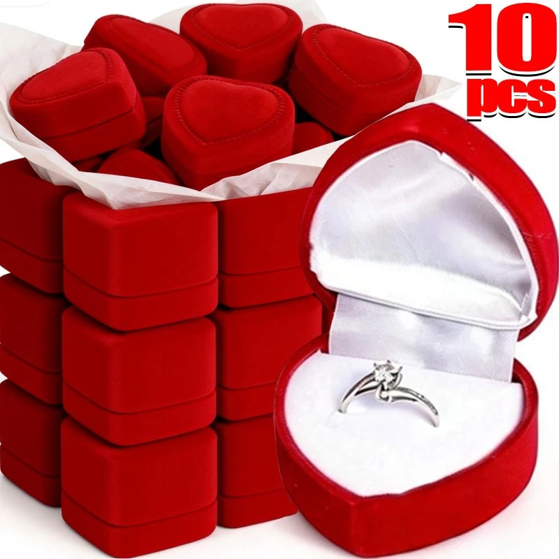 

Lovely Heart Shape Velvet Jewelry Box Container Wedding Engagement Ring Box for Valentine's Day Rings Display Gift Boxes Holder