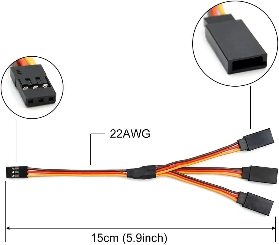 2PCS 30 core wire 15CM 20CM three way Y-line BRO servo RC Warbird Sporter Trainer Model Aircraft 1to3 Harness Splitter Cable