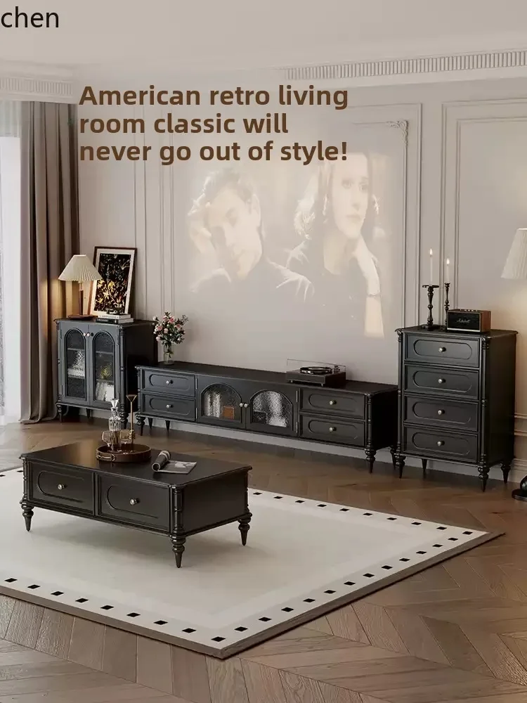 retro style solid wood TV cabinet living room home storage locker integrated high sense