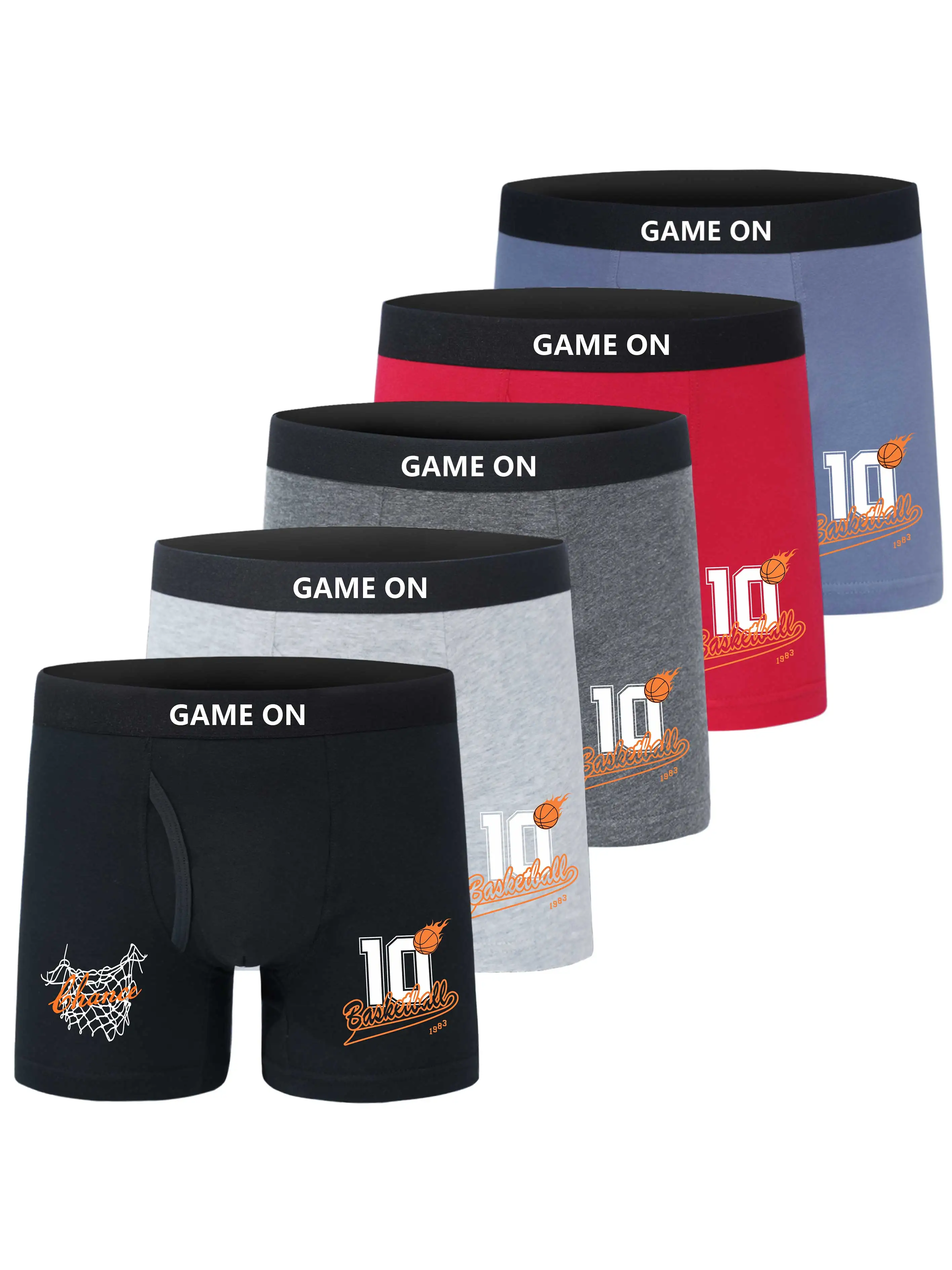 

5PCS Boys' Boxer Briefs 95% Cotton 5% Elastane Comfort Fit Underwear with Basketball Game Print