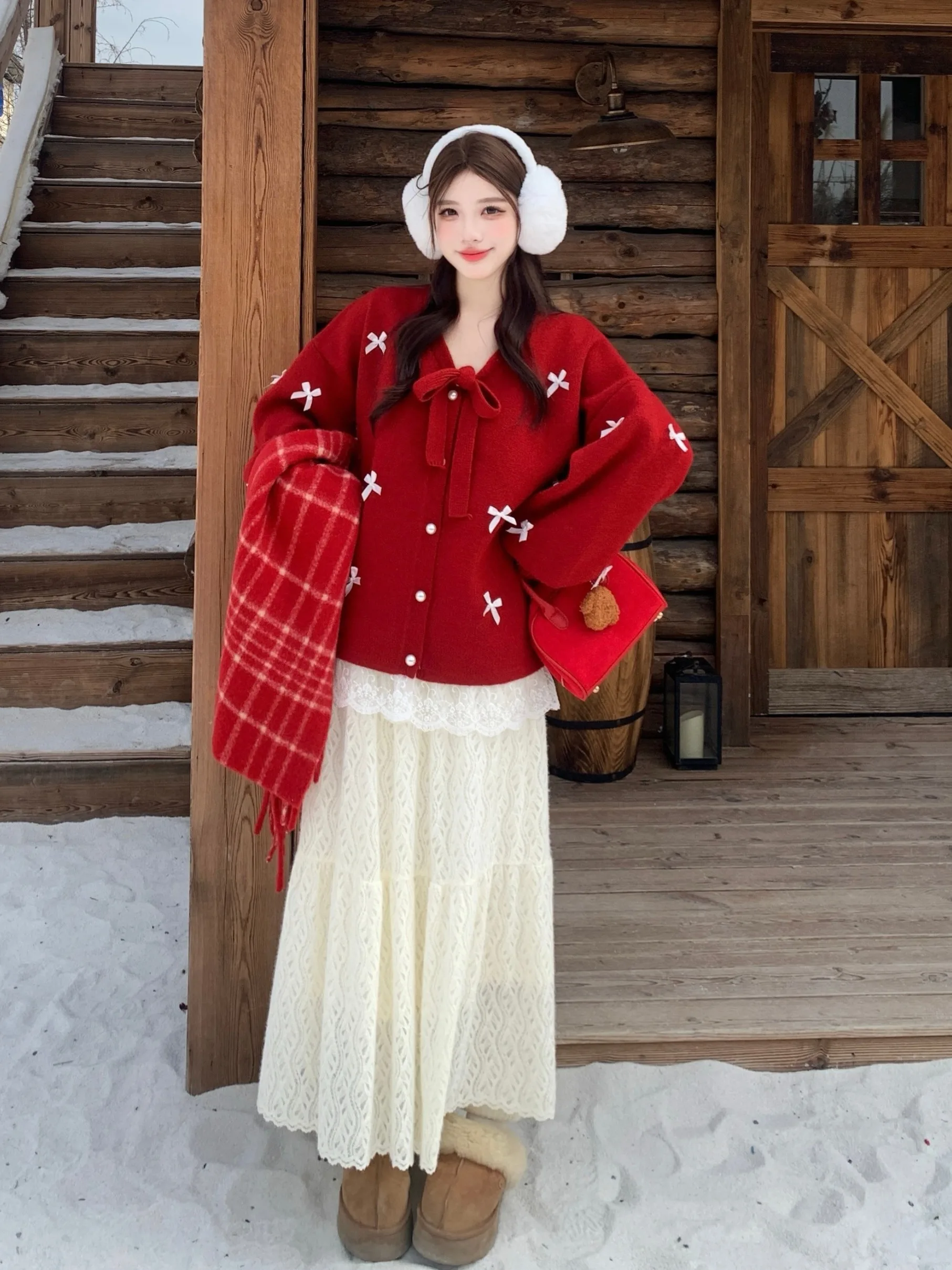 

plus Size Elegant Set Autumn Winter New Design Sensation Knot Sweater Cardigan Outerwear High Waist Skirt