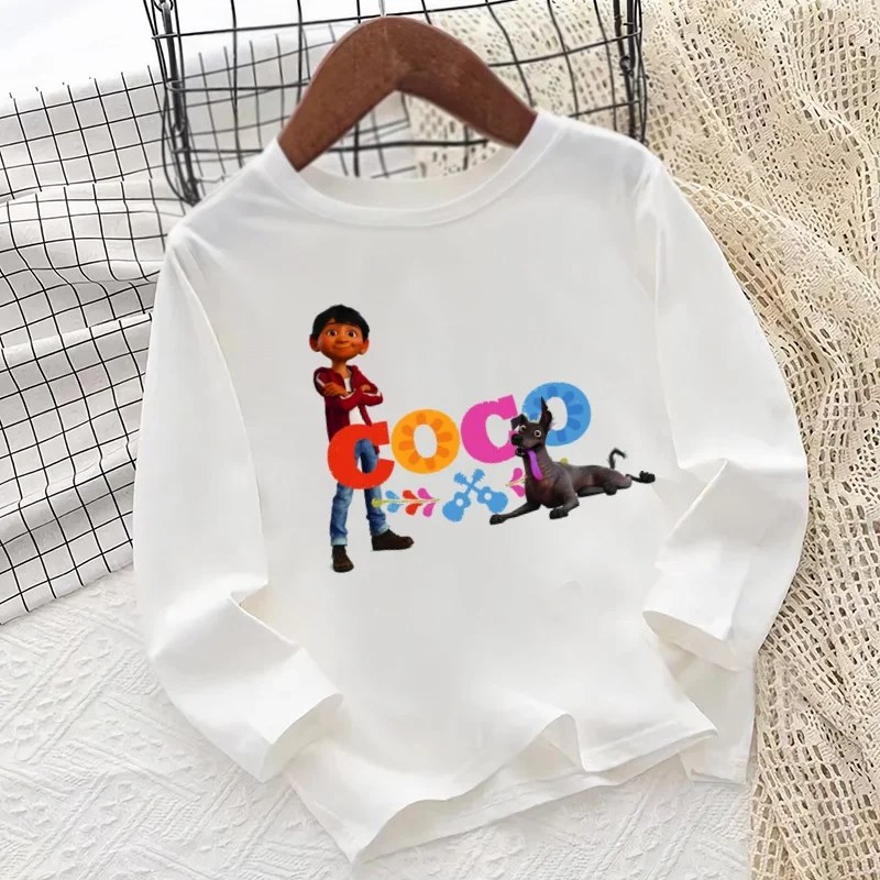 بيكسارز فيلم كوكو طباعة الكرتون الاطفال تي شيرت طويل الأكمام الخريف طفل الفتيان الفتيات ملابس مضحك عادية الأطفال س الرقبة تي شيرت #2