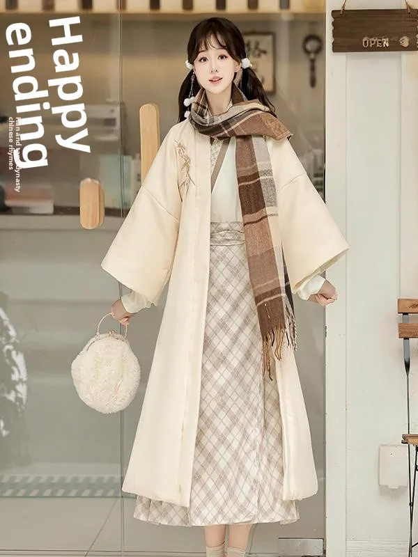 

Original Han Tang Huayun Women's Hanfu Sòngzhì Floing Woolen Long Bèizi Má Mian Skirt Autumn Winter Sle Polyester Fiber