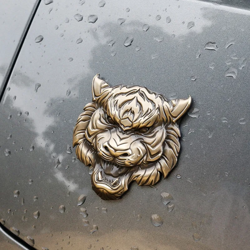 Tiger Head Majesty Car Emblem Auto 3D Metal Beast Sticker Animal Bronze Badge Trunk Window Motorcycle Customized Styling