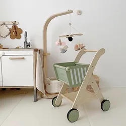 ins nordic style children's room decoration hand-woven doll trolley stroller pretend play simulation toys Ornament Decor Crafts