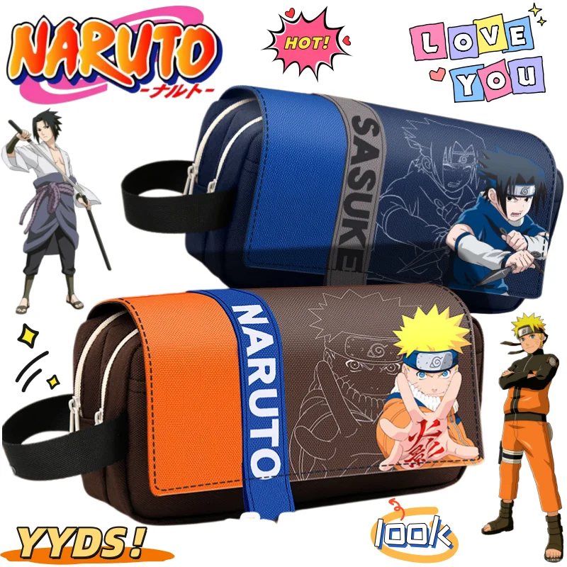 Estuche para lápices de NARUTO Uzumaki, Naruto Uchiha, Sasuke Uchiha, Itachi, mercancía de Anime, bolsa de papelería creativa de gran capacidad con dibujos animados