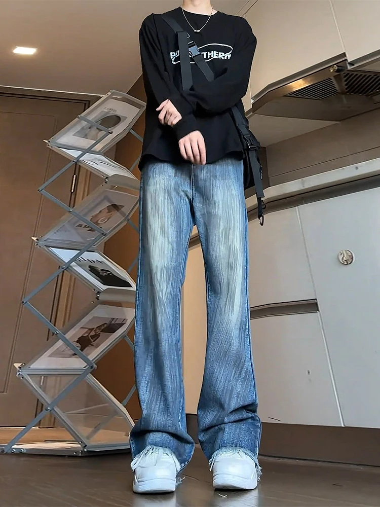 

Мужские джинсы Waed с бамбуковой текстурой, в стиле американского стритстайла, модные, прямые, с легким расклешением, для молодежи