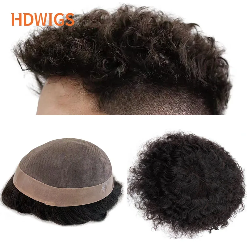 

Curly Men Toupee Indian Human Hair System HDWIGS Fine Mono NPU Capillary Prosthesis Water Wave Man's Wig Natural Color Hairpiece