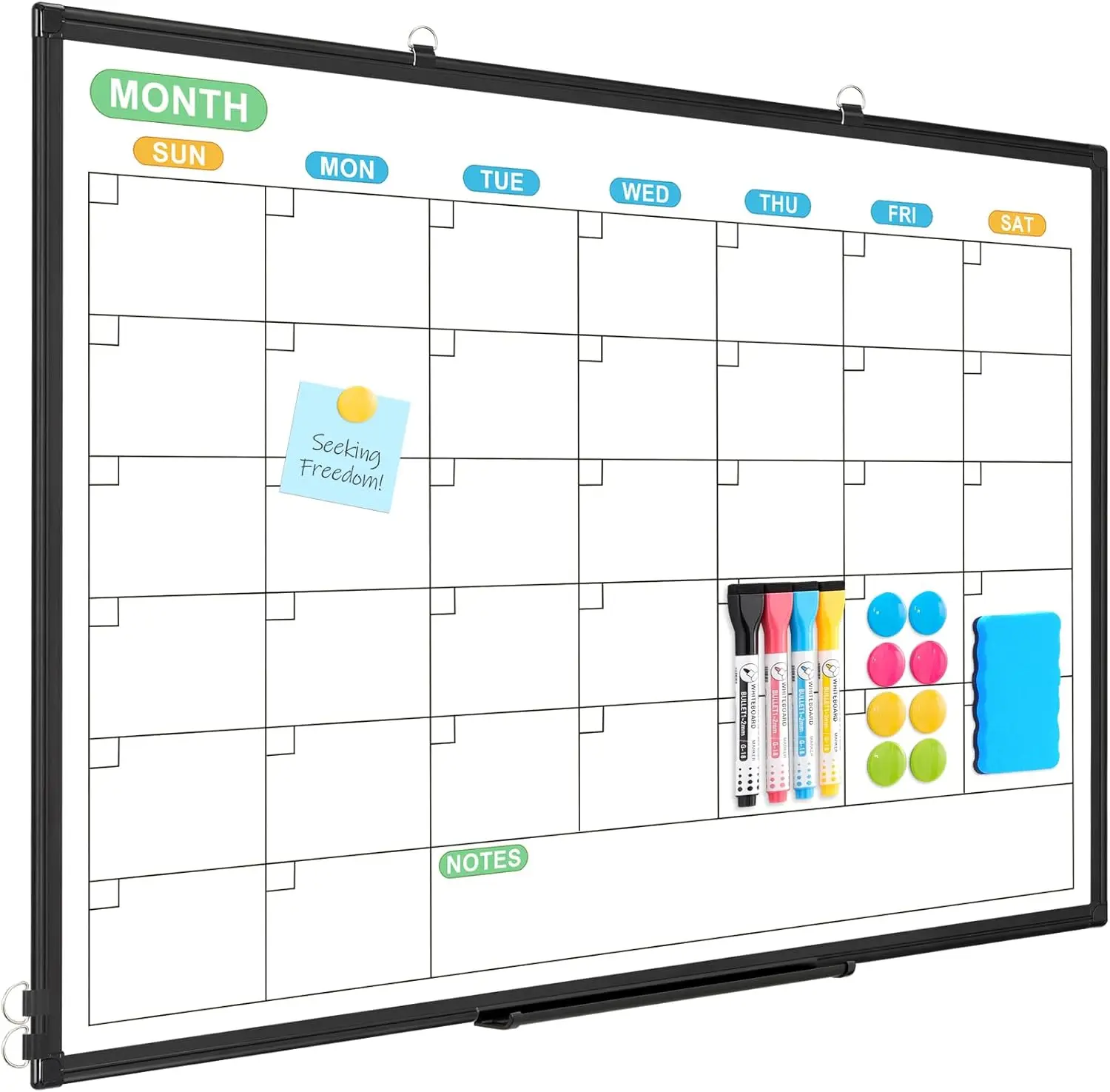 

Dry Erase Calendar Whiteboard 36x24 Double-Sided Monthly Planner with Black Aluminum Frame for Home Office School