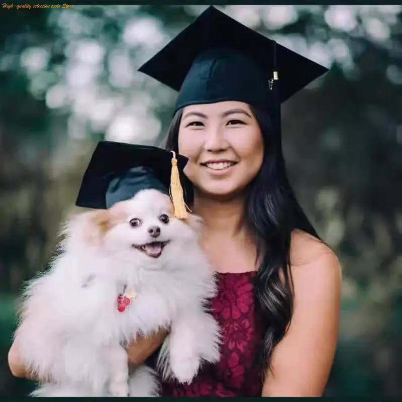 203F Cats Halloween Costume Graduation Hat Dress Up Bachelor Caps for Cat Dog Lovely Headdress Hat for Cats Photo Photo Hat