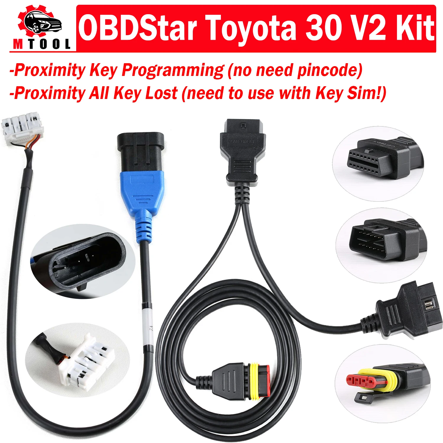 

OBDSTAR Toyota 30 V2 Kit including CAN Direct Cable Toyota-30 Pin V2 Cable for 4A 8A BA All Key Lost for AQUA/ Corolla/ YARIS...